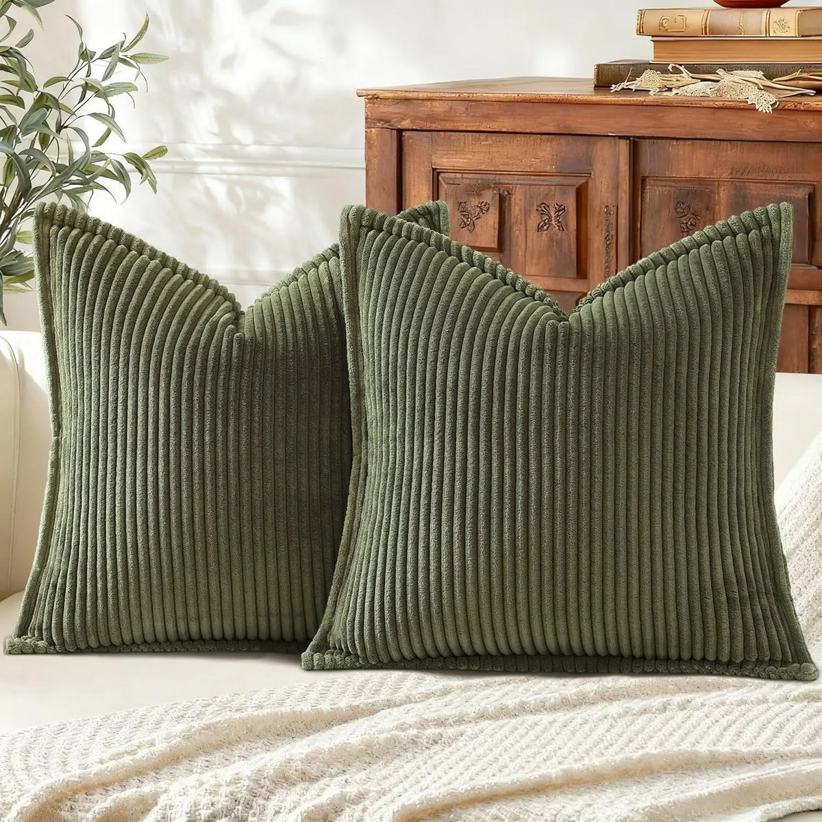 Boho Striped Corduroy Cushion Covers — Set of 2