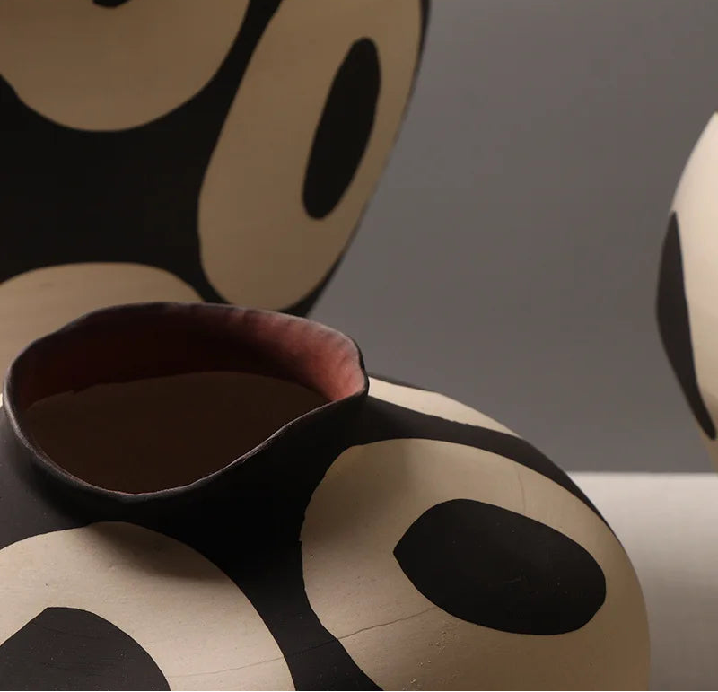 Hand-Drawn Geometric Ceramic Vase