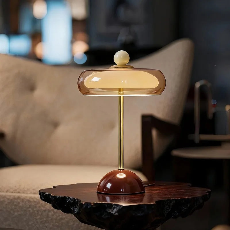 Mid-Century Glass & Iron Table Lamp