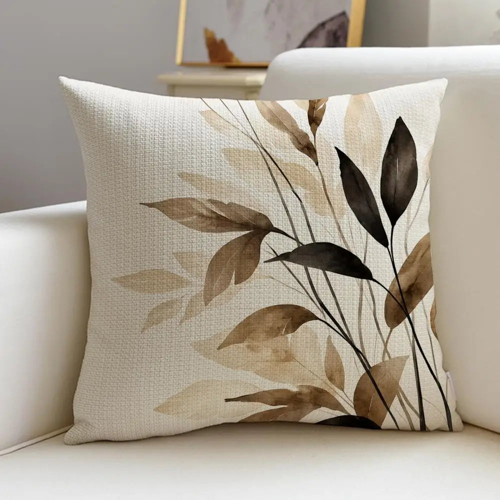 Beige Minimal Blooms Cushion Cover 4Pcs Linen Throw Pillow Covers