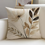 Beige Minimal Blooms Cushion Cover 4Pcs Linen Throw Pillow Covers