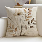 Beige Minimal Blooms Cushion Cover 4Pcs Linen Throw Pillow Covers