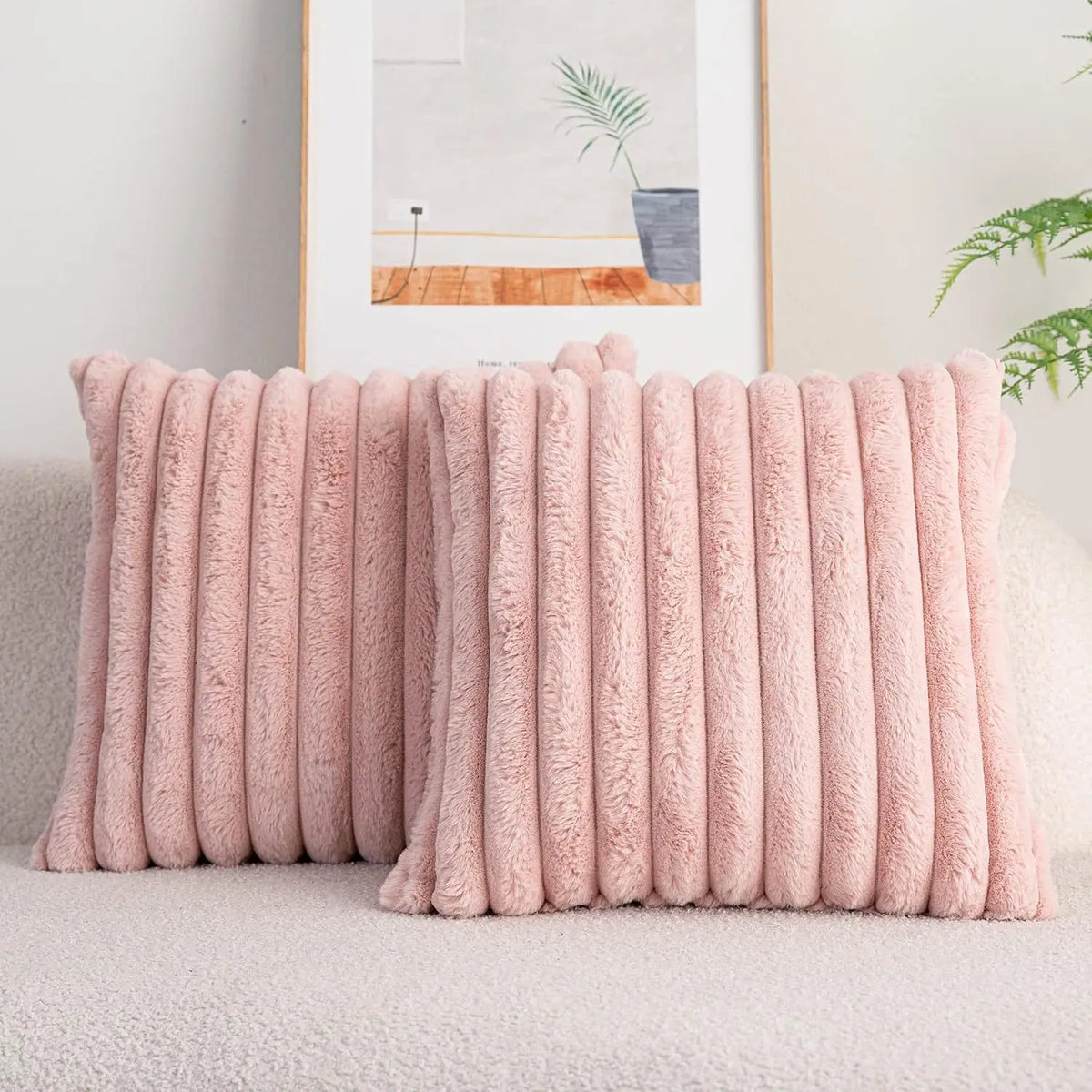 Faux Fur Ribbed Cushion Cover