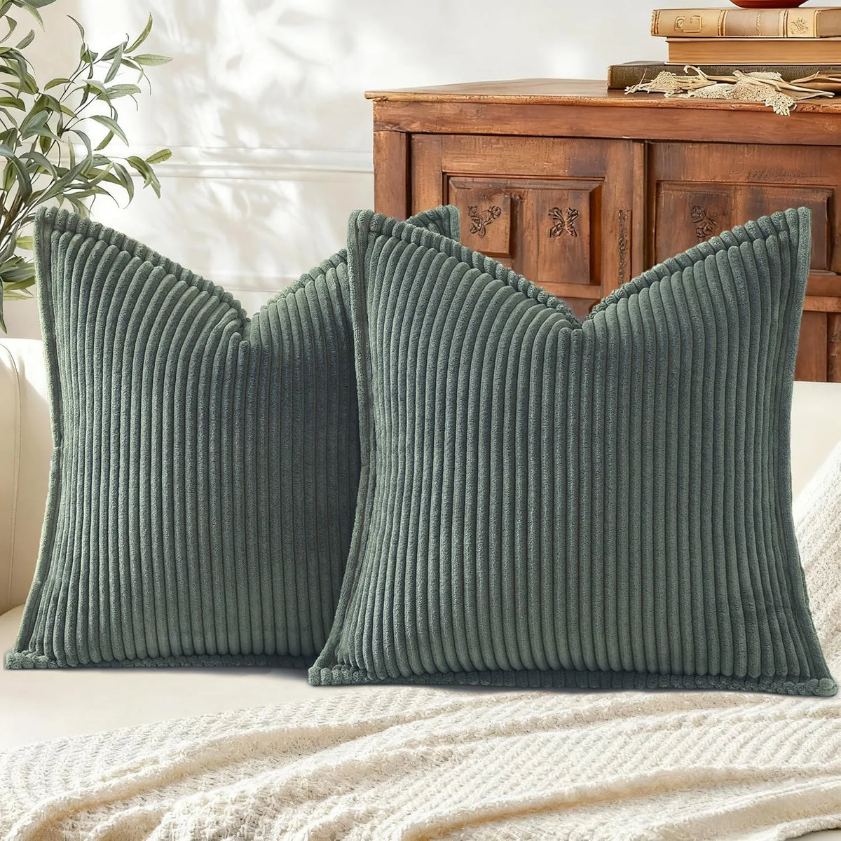Boho Striped Corduroy Cushion Covers — Set of 2