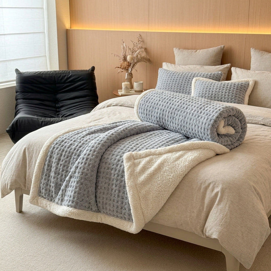 Double-Layer Fleece & Lambswool Throw