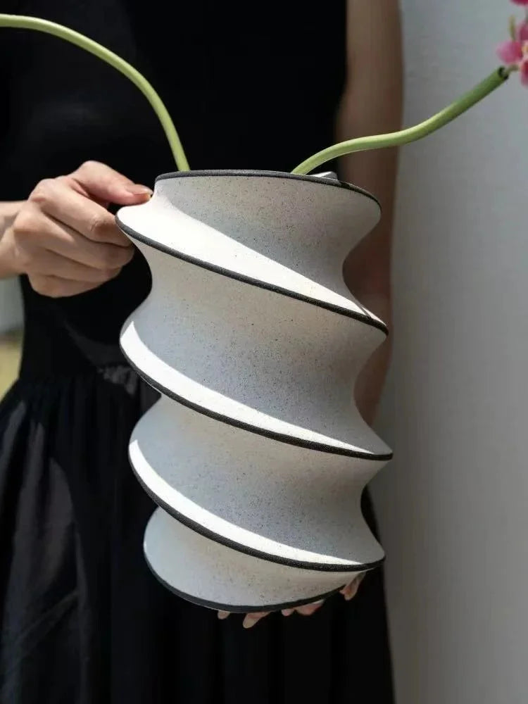 Hand-Painted Spiral Ceramic Vase