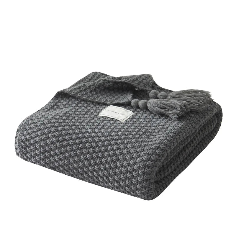 Waffle Knit Tassel Throw Blanket