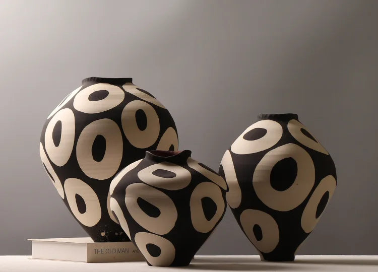 Hand-Drawn Geometric Ceramic Vase
