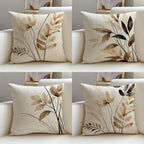 Beige Minimal Blooms Cushion Cover 4Pcs Linen Throw Pillow Covers