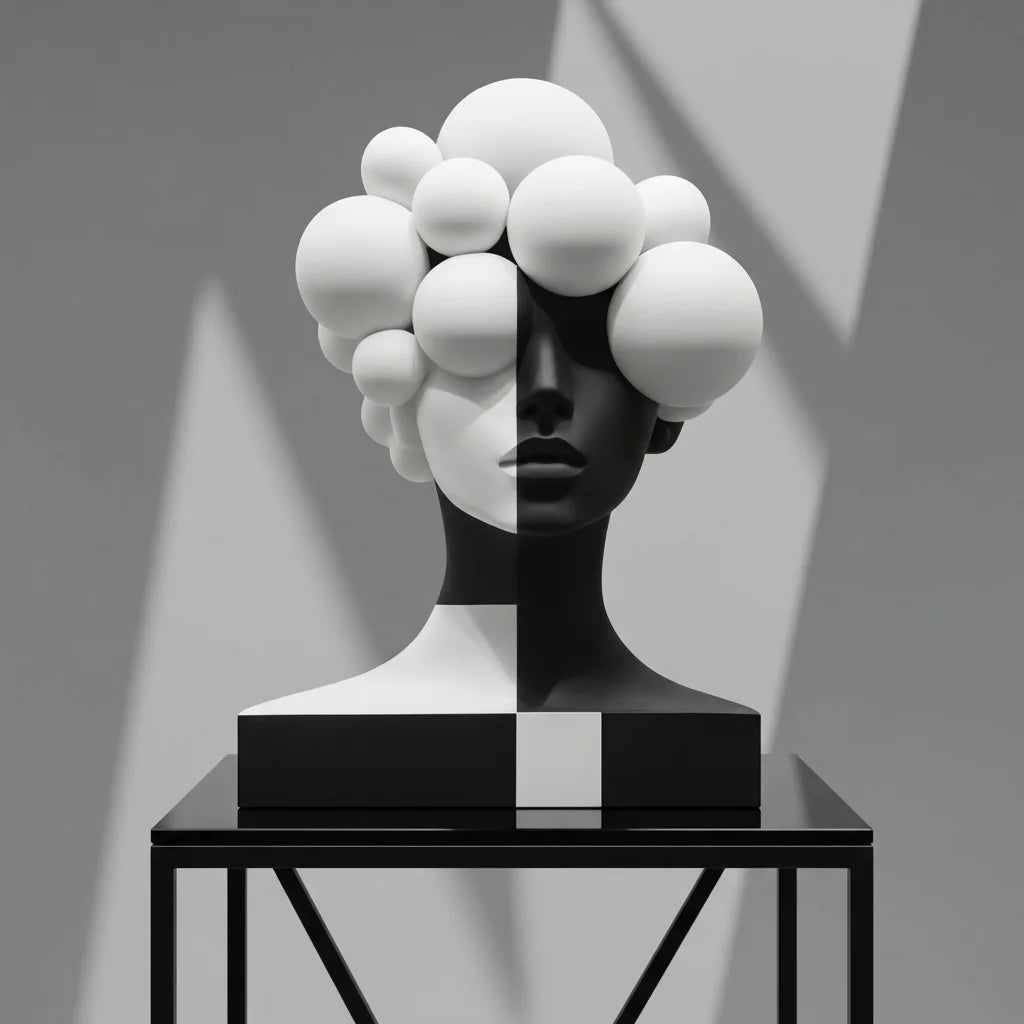 B&W Art Deco Abstract Human Figure Sculpture