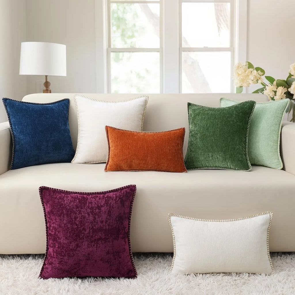 Chenille Cushion Cover with Stitched Edge