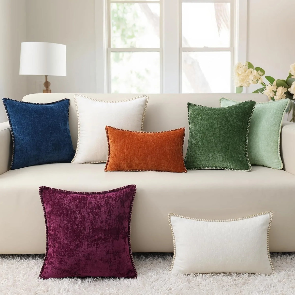Chenille Cushion Cover with Stitched Edge