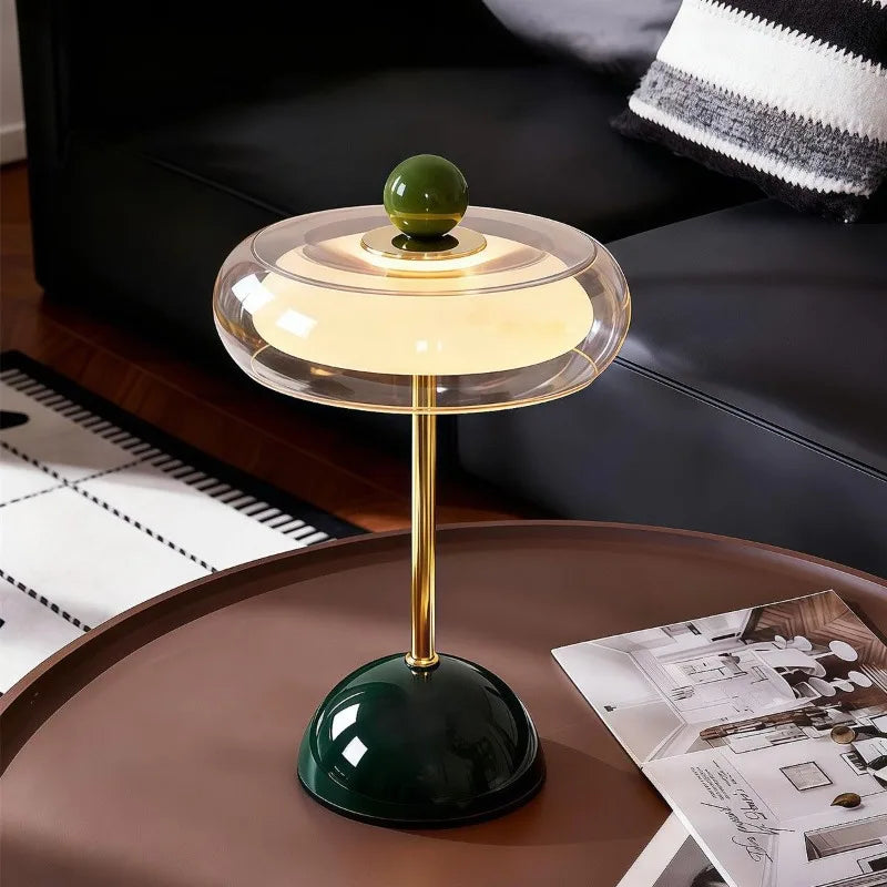 Mid-Century Glass & Iron Table Lamp