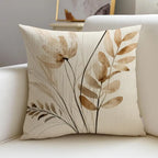 Beige Minimal Blooms Cushion Cover 4Pcs Linen Throw Pillow Covers