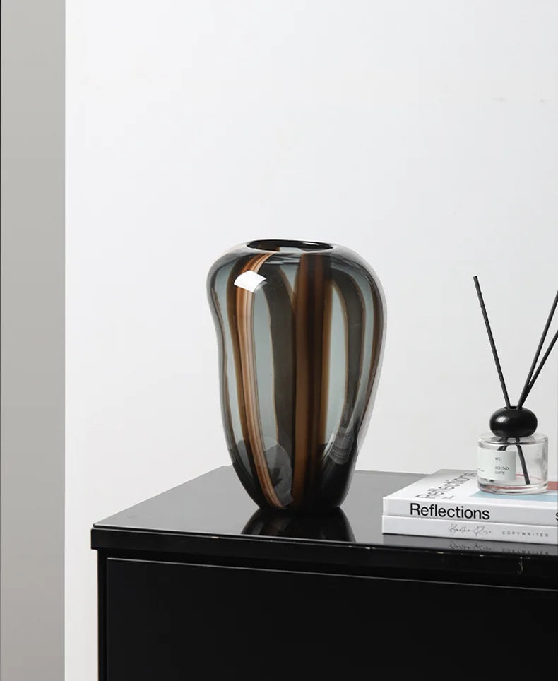 Mocha Striped Art Glass Vase