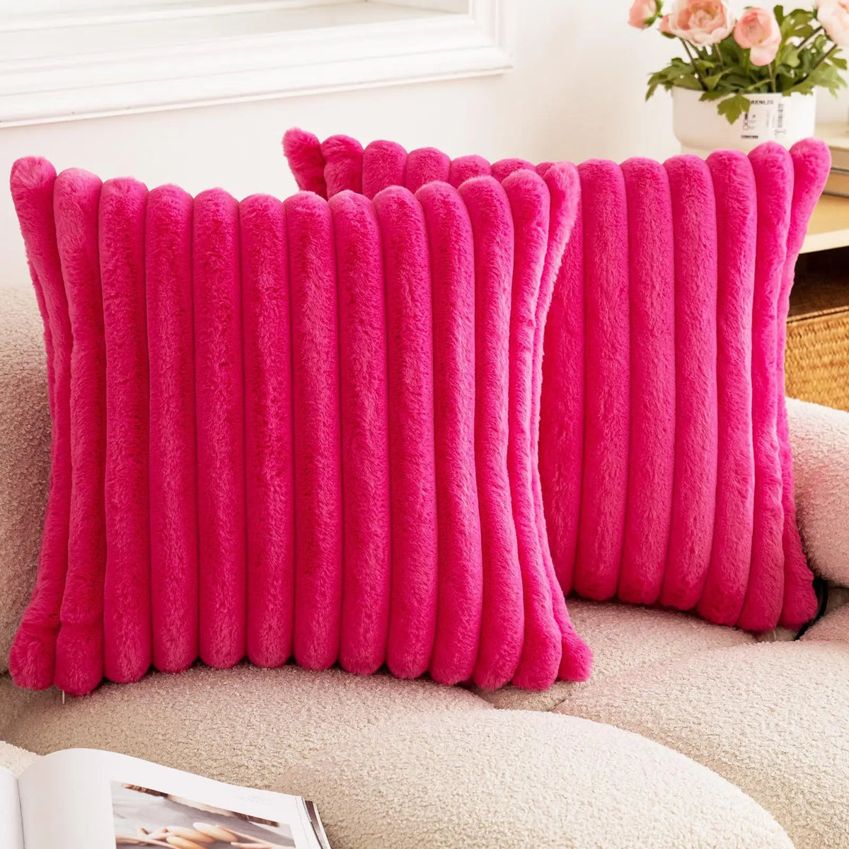 Faux Fur Ribbed Cushion Cover