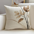 Beige Minimal Blooms Cushion Cover 4Pcs Linen Throw Pillow Covers