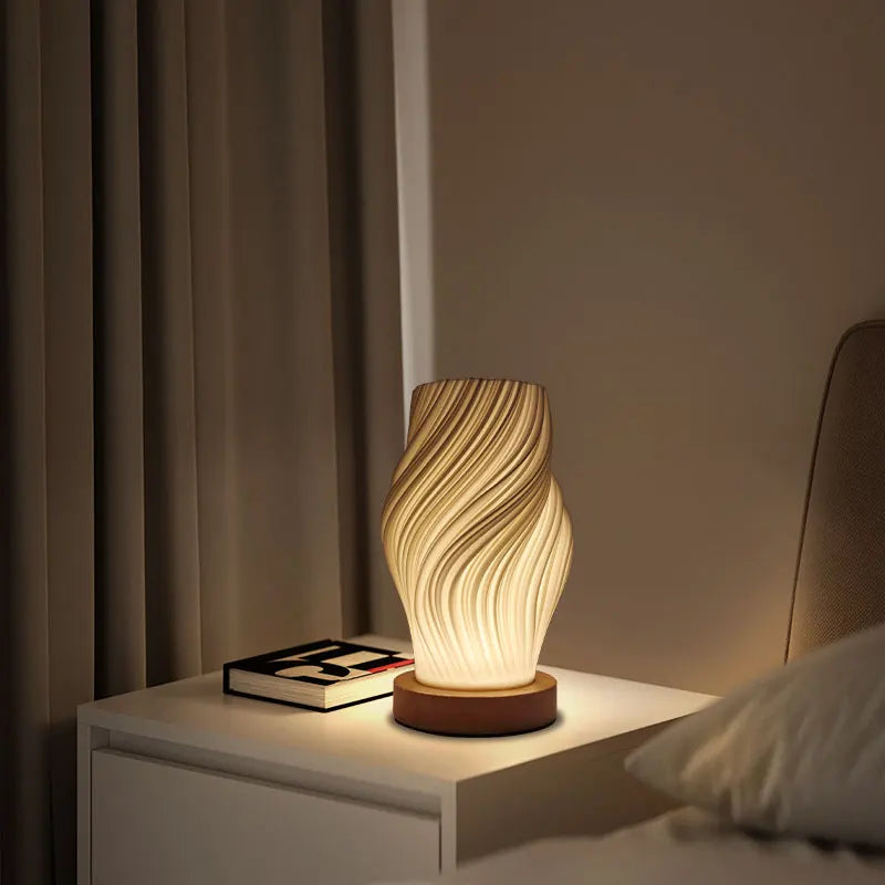 Minimalist Table Lamp with Wooden Base