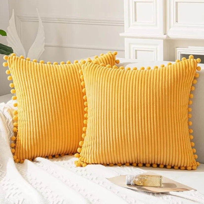Pom-Pom Stripe Cushion Cover