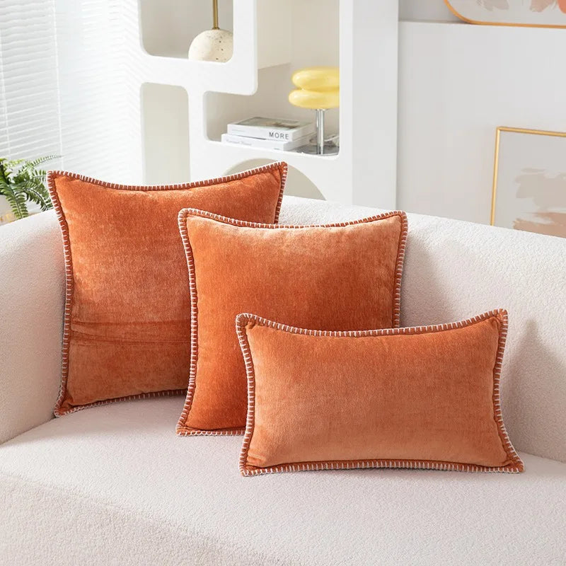 Chenille Cushion Cover with Stitched Edge