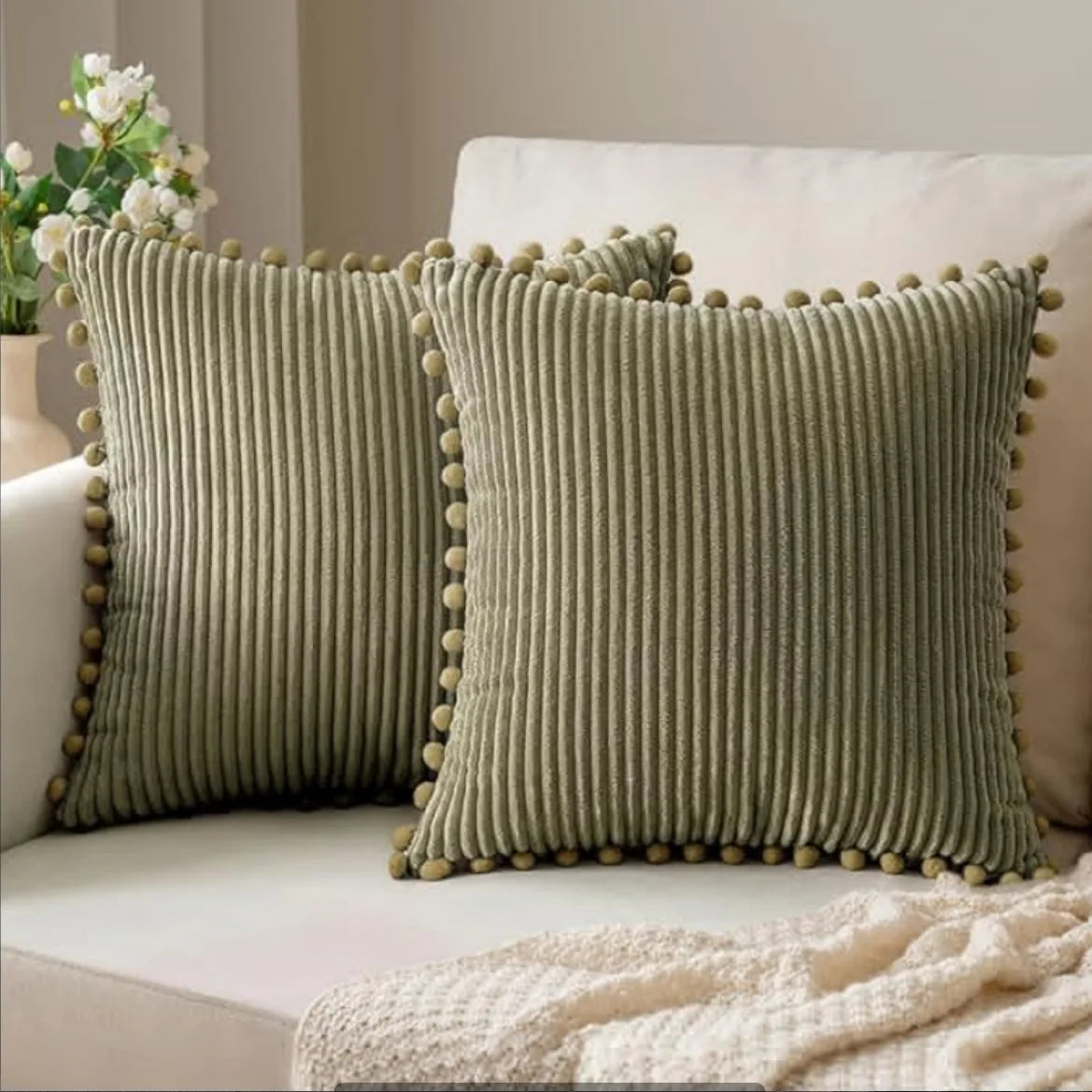 Pom-Pom Stripe Cushion Cover