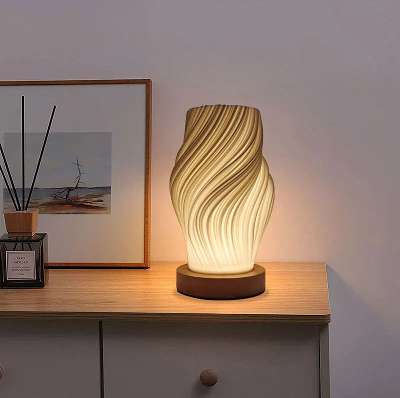Minimalist Table Lamp with Wooden Base