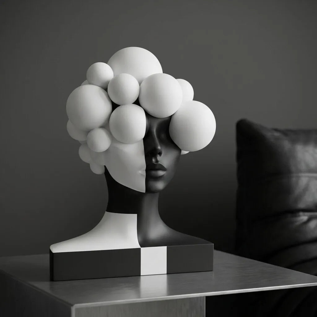B&W Art Deco Abstract Human Figure Sculpture