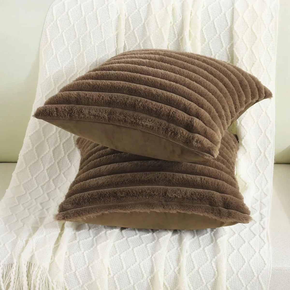 Faux Fur Ribbed Cushion Cover