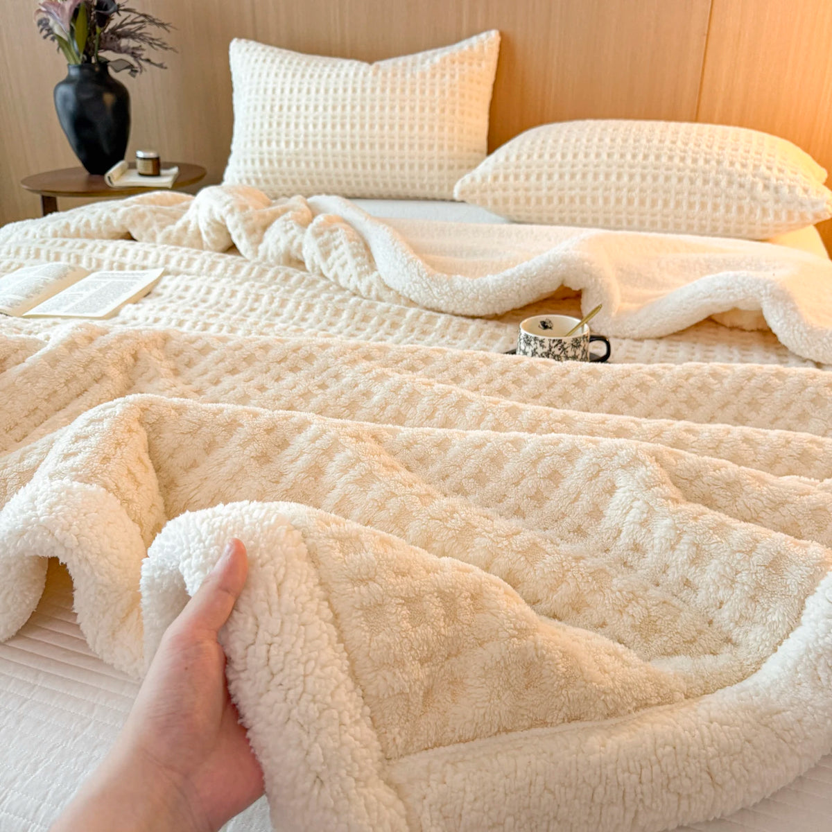 Double-Layer Fleece & Lambswool Throw