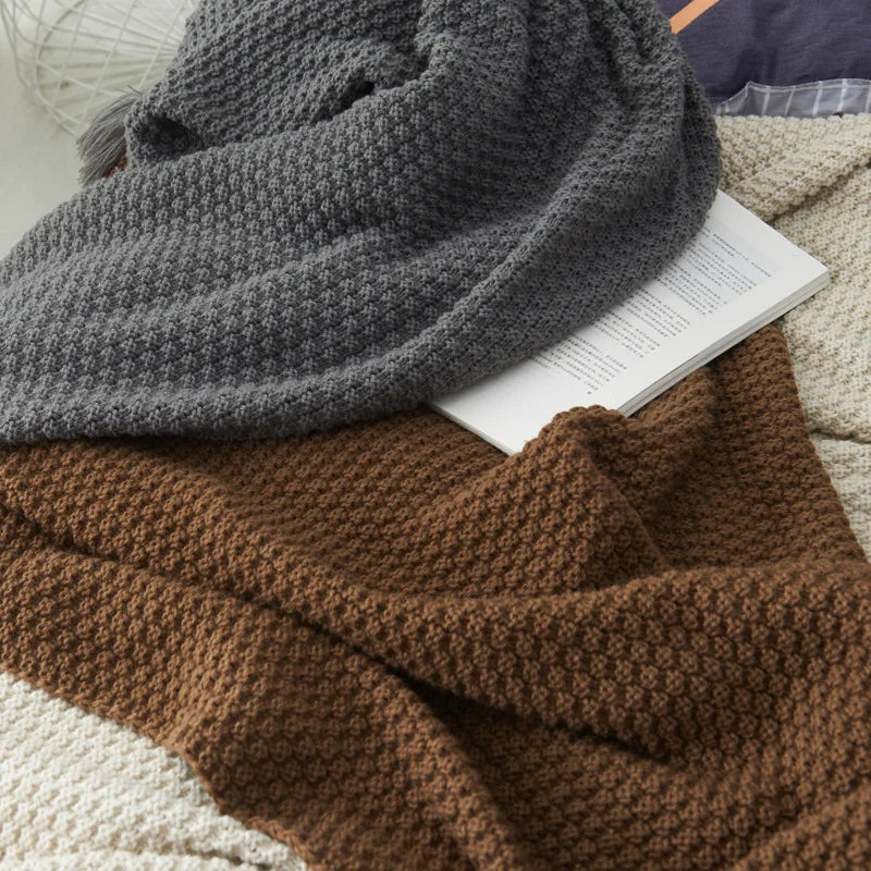 Waffle Knit Tassel Throw Blanket