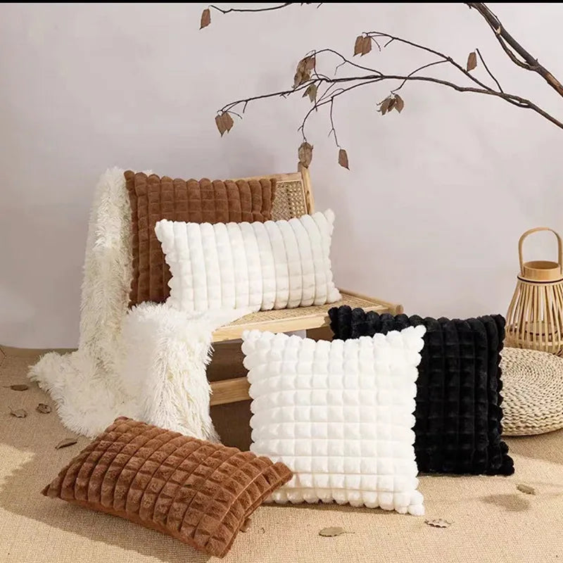 Faux Rabbit Plush Cushion Cover