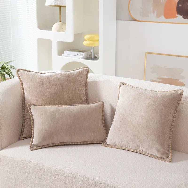 Chenille Cushion Cover with Stitched Edge
