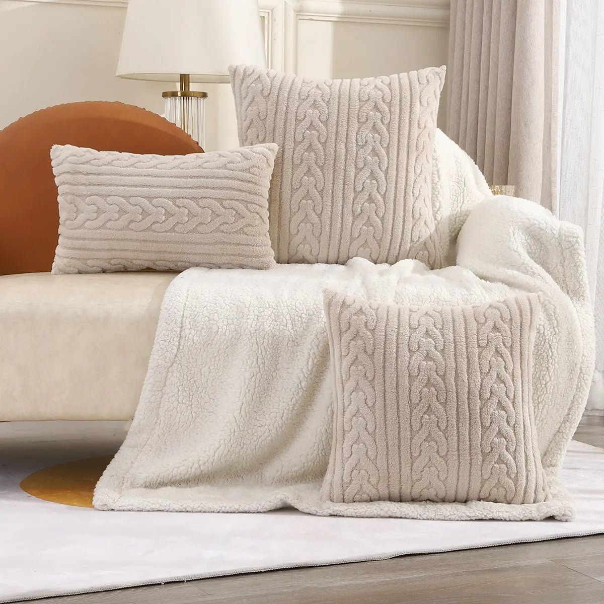 Cable Knit Plush Cushion Cover