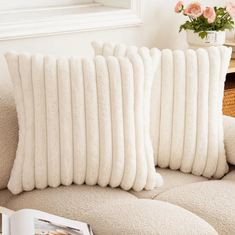 Faux Fur Ribbed Cushion Cover