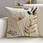 Beige Minimal Blooms Cushion Cover 4Pcs Linen Throw Pillow Covers