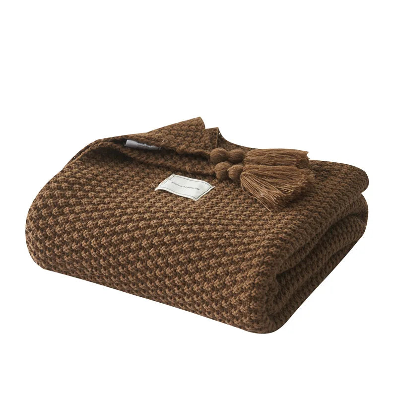 Waffle Knit Tassel Throw Blanket