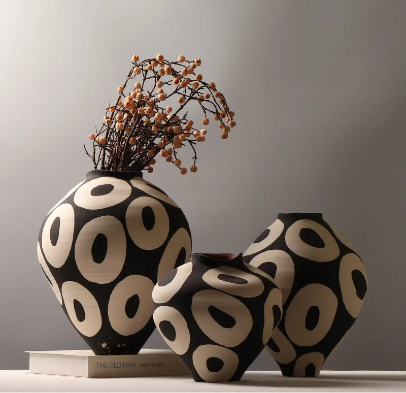 Hand-Drawn Geometric Ceramic Vase