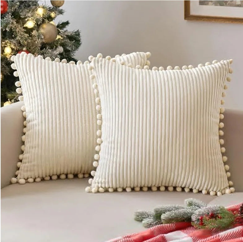 Pom-Pom Stripe Cushion Cover
