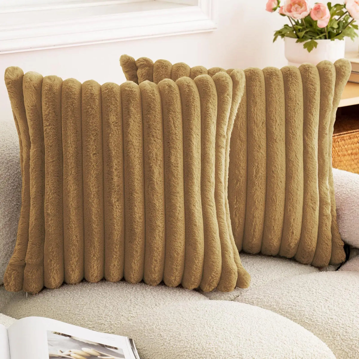 Faux Fur Ribbed Cushion Cover