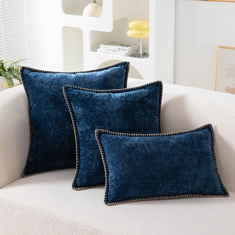 Chenille Cushion Cover with Stitched Edge
