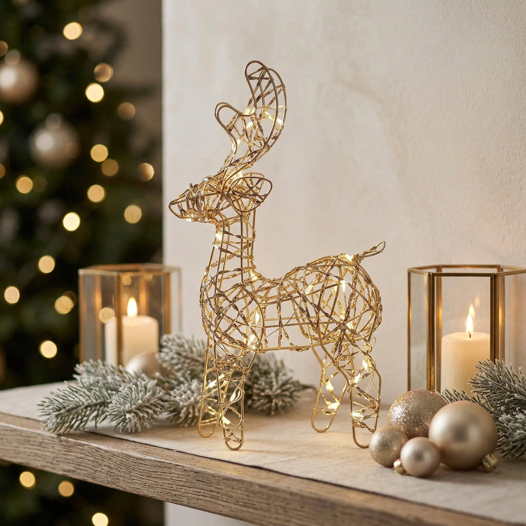 Light-Up Iron Wire Deer Ornament
