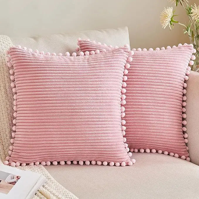 Pom-Pom Stripe Cushion Cover