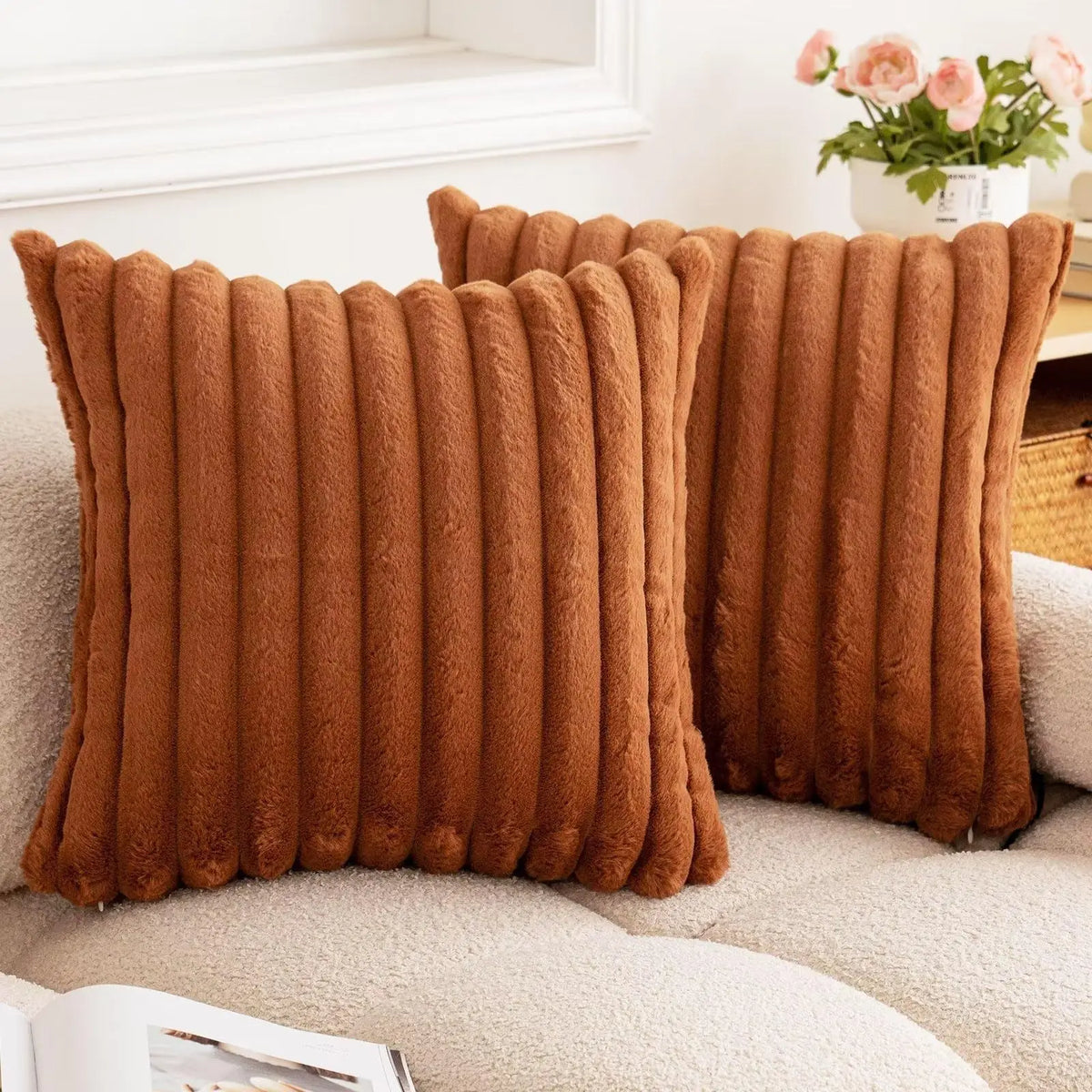 Faux Fur Ribbed Cushion Cover