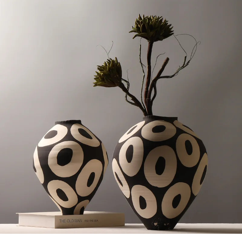 Hand-Drawn Geometric Ceramic Vase