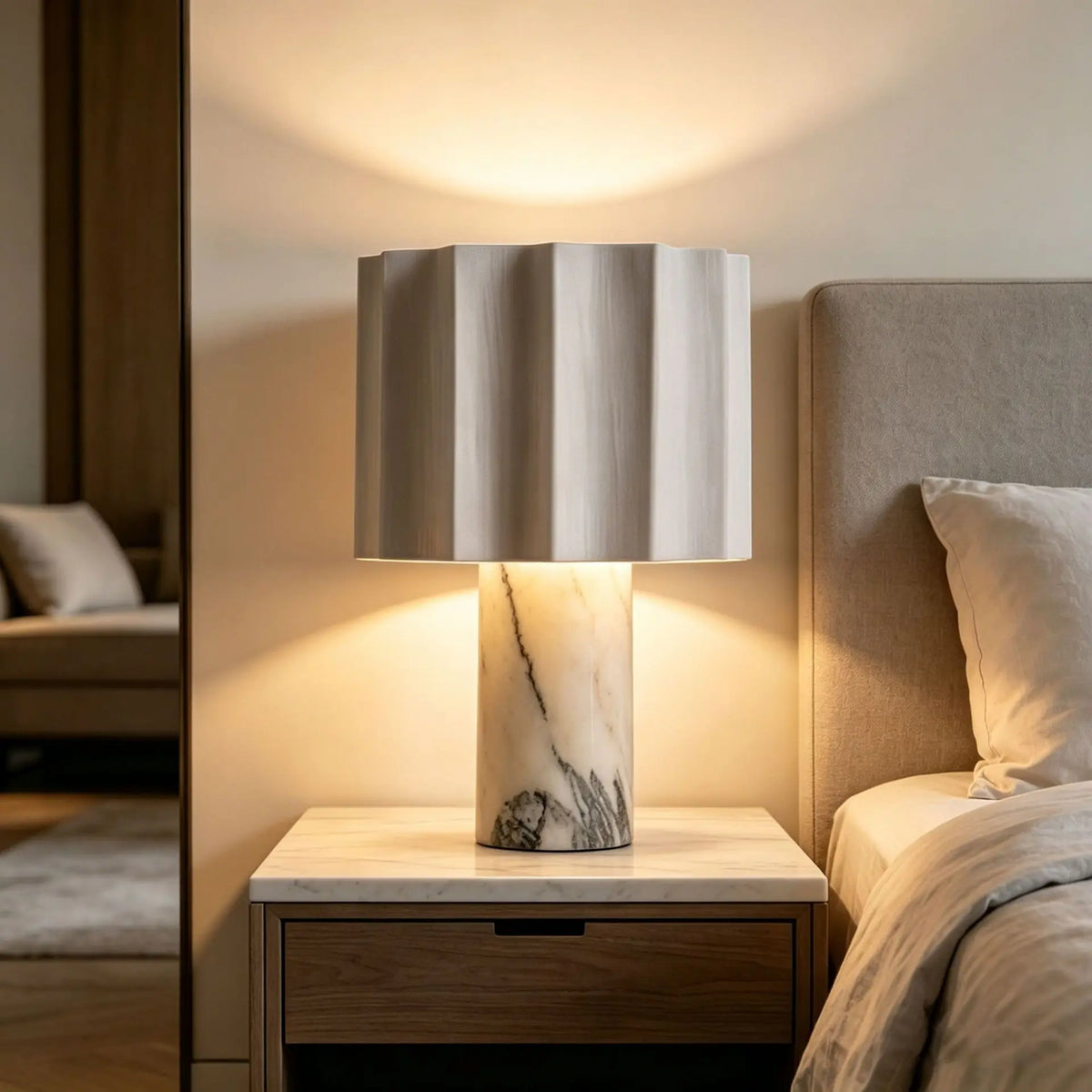 Marble & Pleated Fabric Table Lamp
