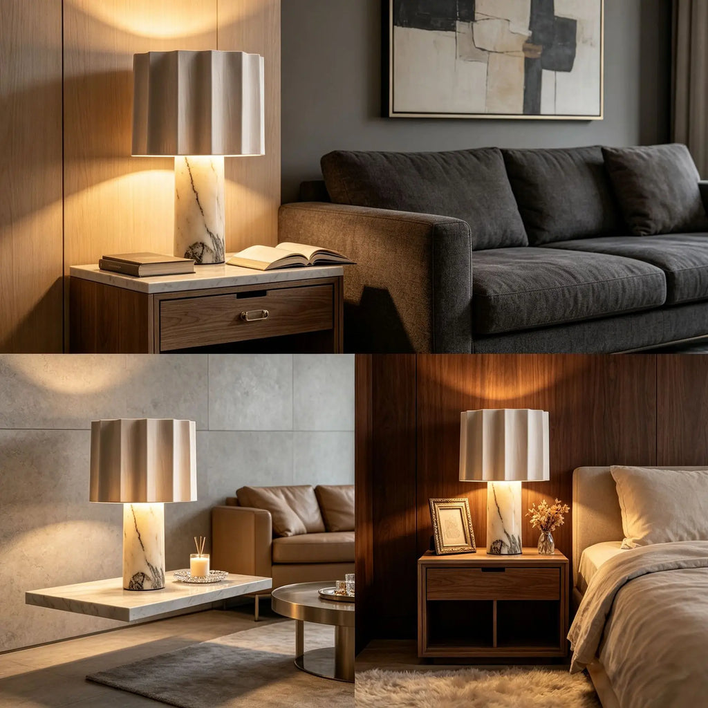 Marble & Pleated Fabric Table Lamp