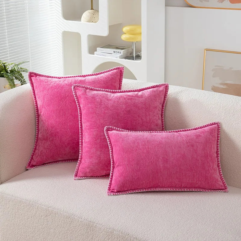 Chenille Cushion Cover with Stitched Edge