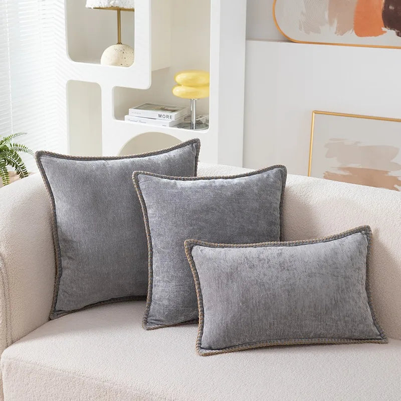 Chenille Cushion Cover with Stitched Edge
