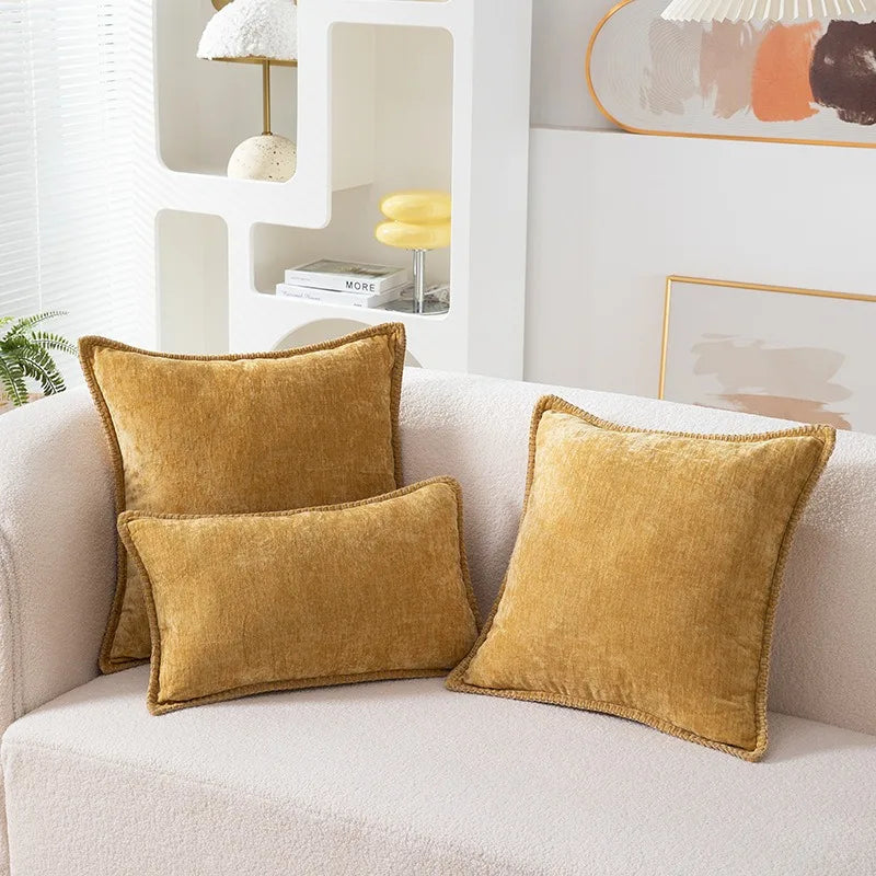 Chenille Cushion Cover with Stitched Edge