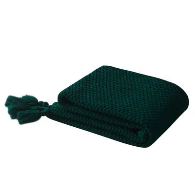 Waffle Knit Tassel Throw Blanket
